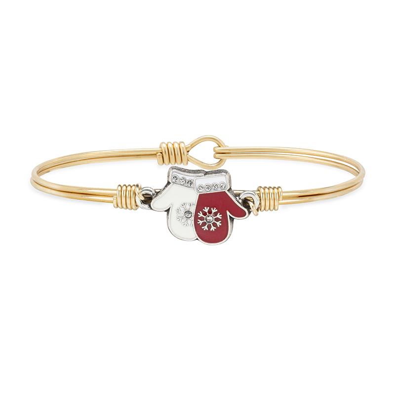 Red & White Mittens Bangle Bracelet choose finish:Brass Tone