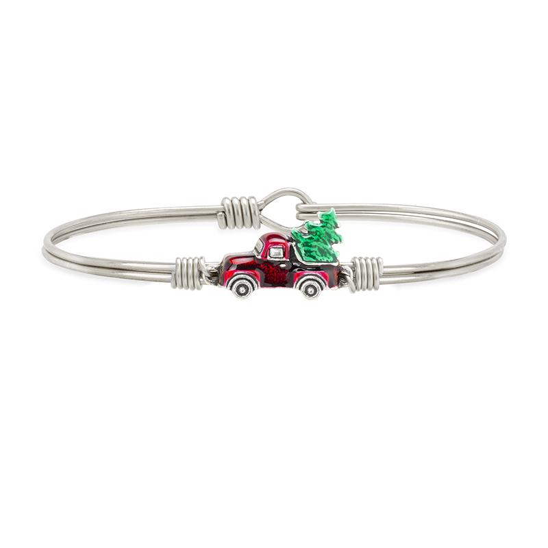 Holiday Red Truck Bangle Bracelet choose finish:Silver Tone