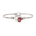 Red & White Mittens Bangle Bracelet choose finish:Silver Tone