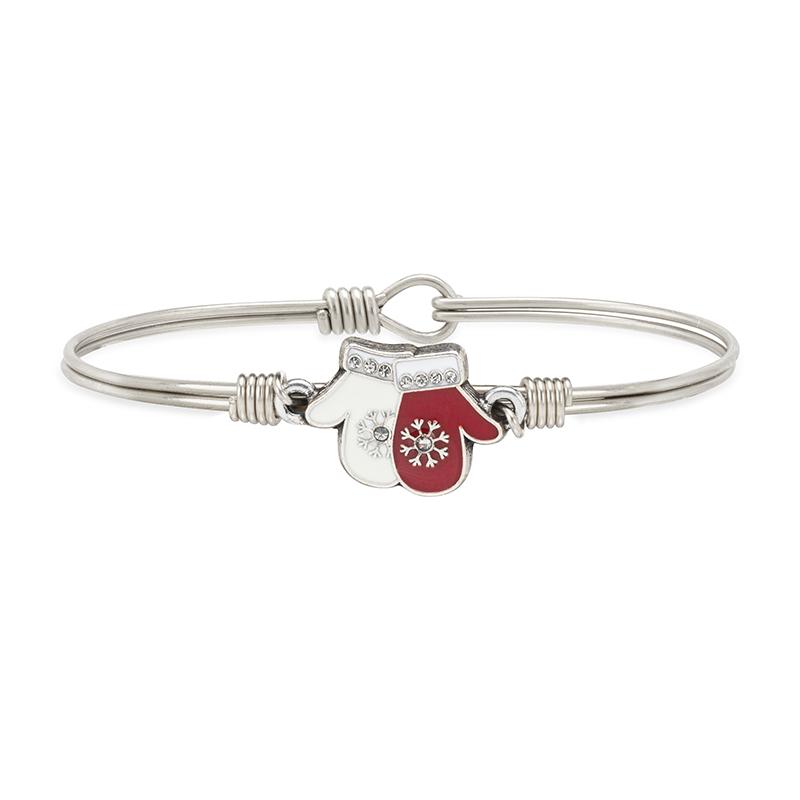 Red & White Mittens Bangle Bracelet choose finish:Silver Tone