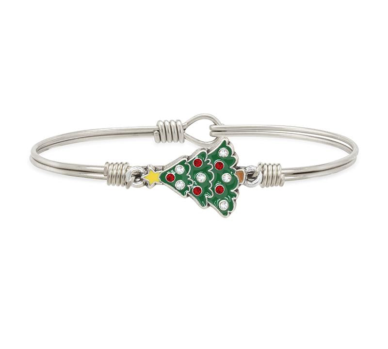 Crystal Holiday Tree Bangle Bracelet choose finish:Silver Tone