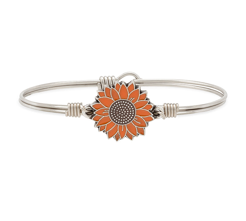 Orange Sunflower Bangle Bracelet choose finish:Silver Tone