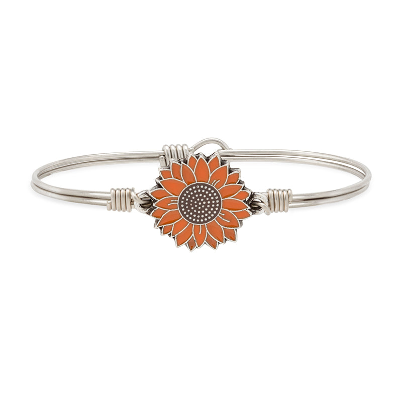 Orange Sunflower Bangle Bracelet choose finish:Silver Tone
