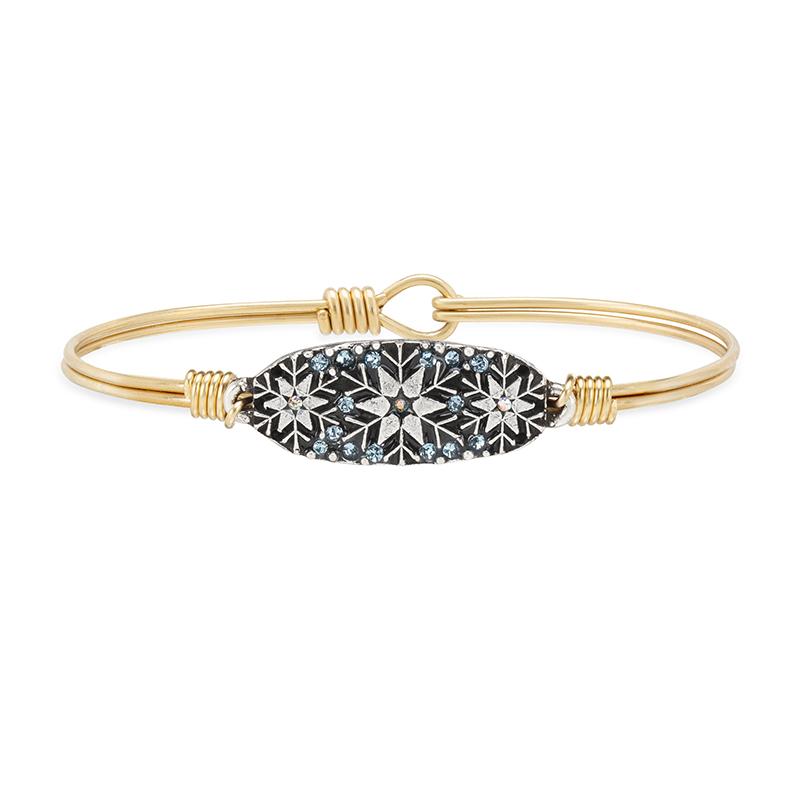 Snowflake Medley Bangle Bracelet choose finish:Brass Tone