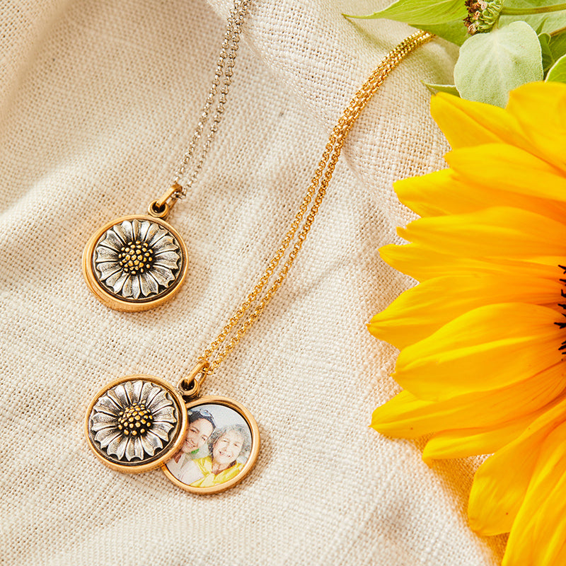 Sunflower Necklace With Photos Personalized Sunflower Locket 