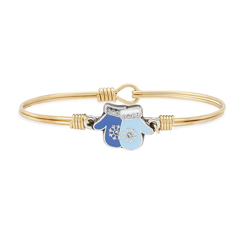 Blue Mittens Bangle Bracelet choose finish:Brass Tone