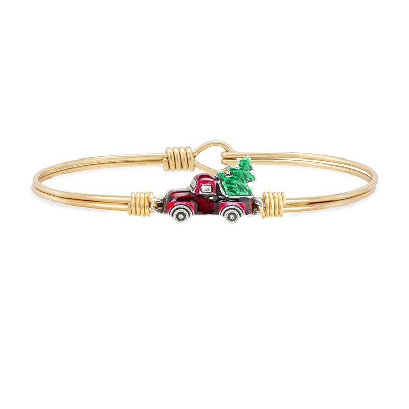 Holiday Red Truck Bangle Bracelet choose finish:Brass Tone