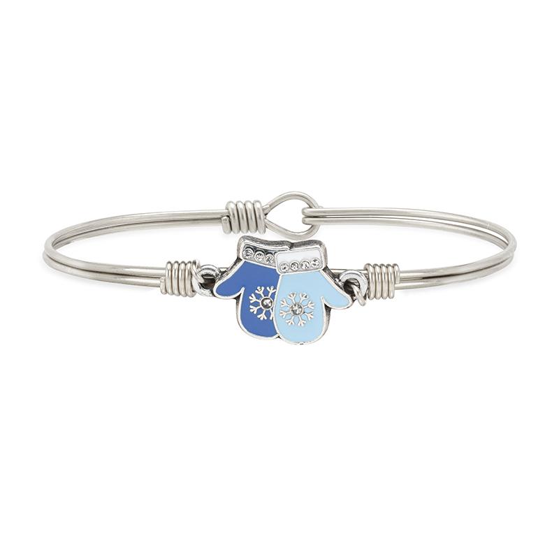 Blue Mittens Bangle Bracelet choose finish:Silver Tone